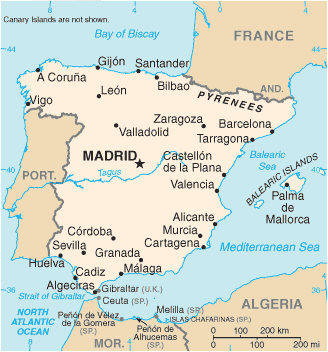 西班牙和葡萄牙地图