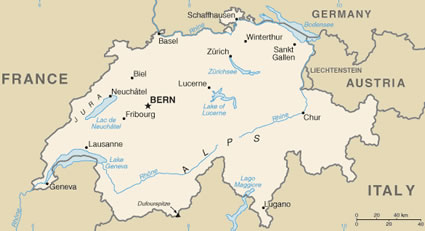 瑞士的地图
