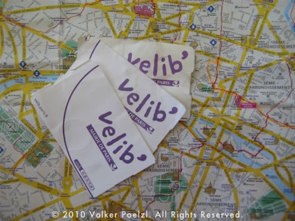 Velib租赁票和巴黎地图