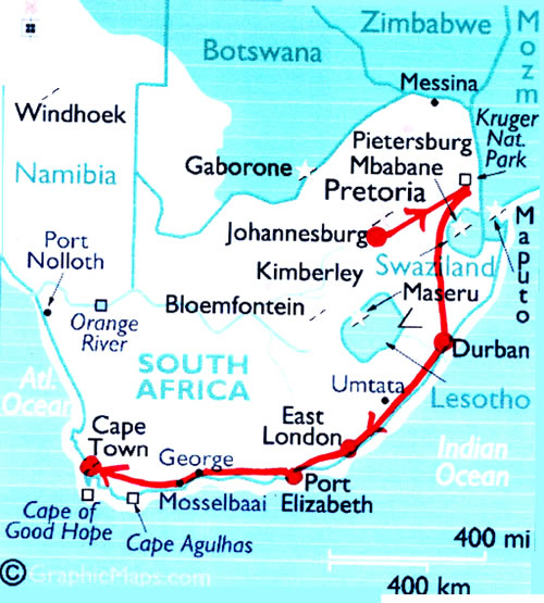 南非行程地图