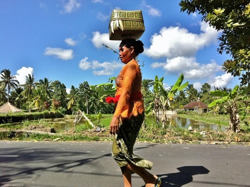 巴厘岛妇女步行前往社区寺庙