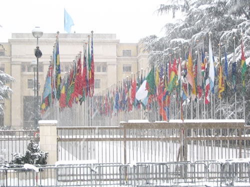 瑞士日内瓦的雪地联合国大楼