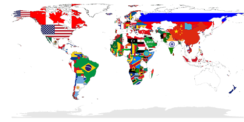 有旗帜的世界地图